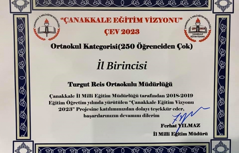 ÇANAKKALE EĞİTİM VİZYONU 2023' DE TURGUT REİS ORTAOKULU DAMGASI