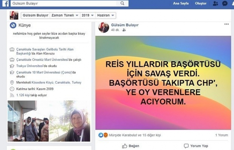 BULAYIR : “BAŞ ÖRTÜSÜ TAKIPTA CHP'YE OY VERENLERE ACIYORUM"