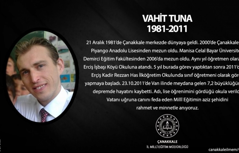 MİLLİ EĞİTİM MÜDÜRLÜĞÜNDEN ÖĞRETMEN  VAHİT TUNAYI ANMA MESAJI