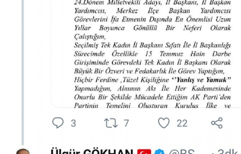 YEŞİM KARADAĞ AK PARTİ'DEN İSTİFA ETTİ