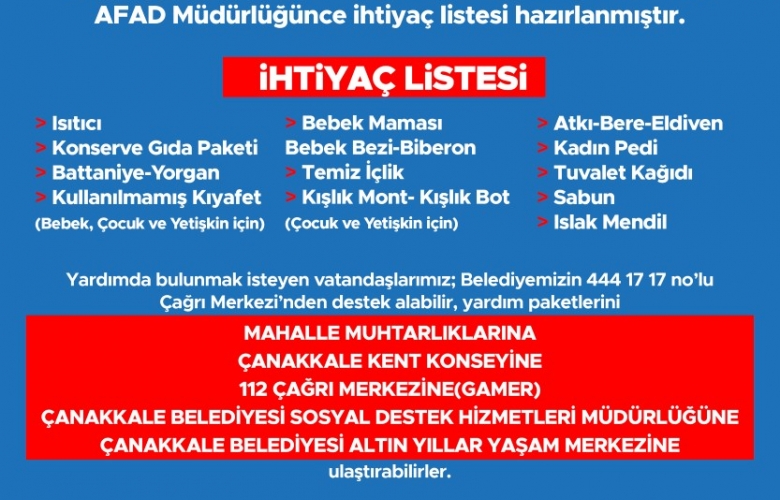 ÇANAKKALE BELEDİYESİNDEN “ÇANAKKALE YANINIZDA” AFET YARDIM KAMPANYASI