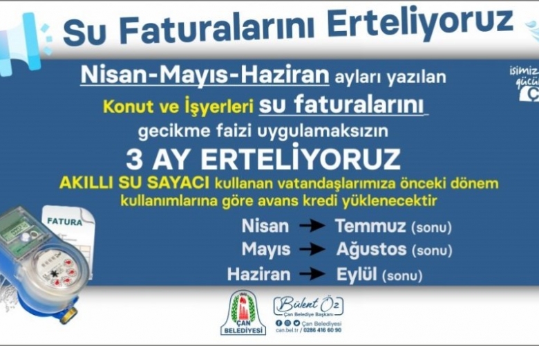 ÇAN BELEDİYESİ SU FATURALARINI 3 AY ERTELİYOR