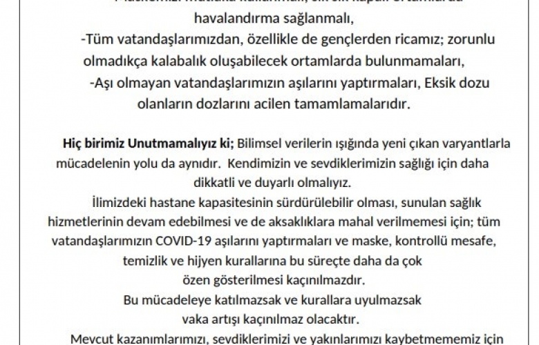 ÇANAKKALE SAĞLIK İL MÜDÜRLÜĞÜNDEN COVİT-19 UYARISI