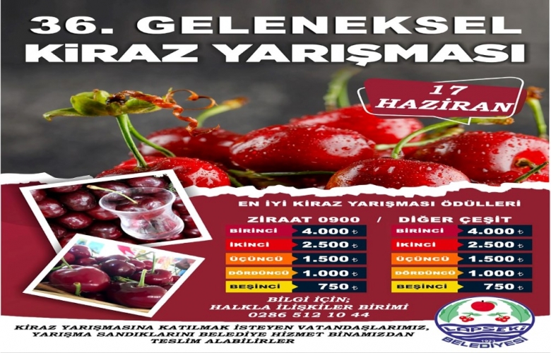 LAPSEKİ BELEDİYESİ 36. GELENEKSEL KİRAZ FESTİVALİ KİRAZ YARIŞMASI ÖDÜLLERİ BELLİ OLDU