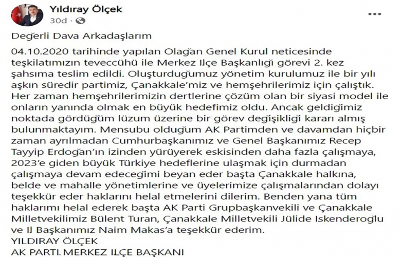 ADALET VE KALKIMA PARTİSİNDE ŞOK İSTİFA